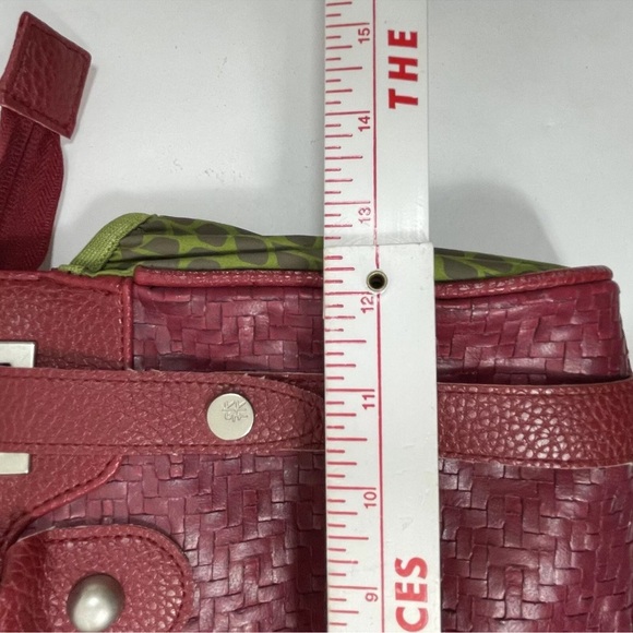 SkFk Handbag Purse Red Green Embroidered Organic Basket Weave & Fabric - Picture 15 of 16